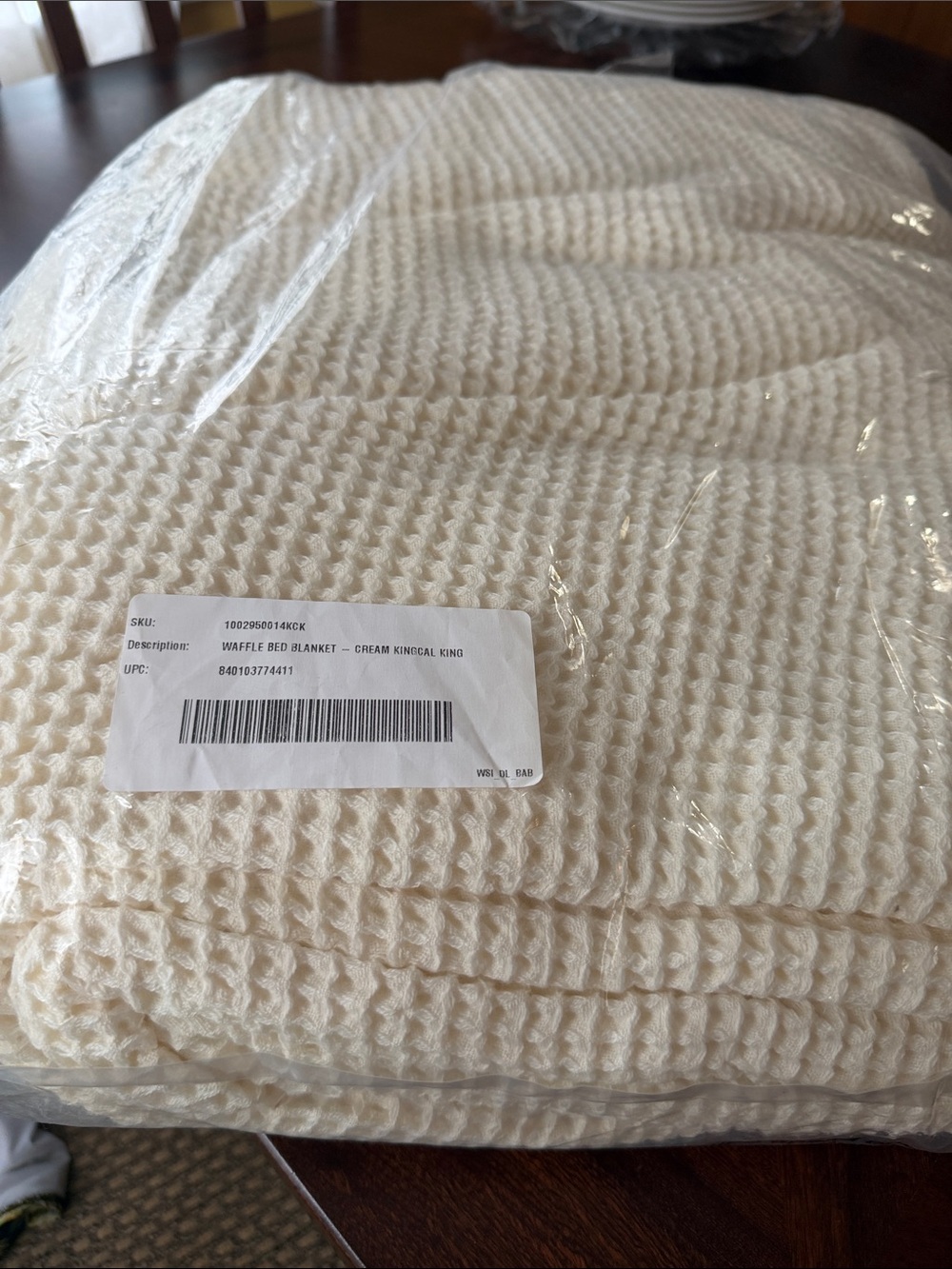 Boll & Branch cream waffle bed blanket organic cotton size C/K